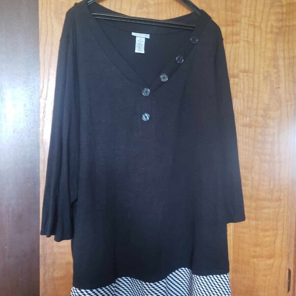 Catherines 4X Asymmetrical Button Tunic – Black w/ Houndstooth Hem, 30/32W - Picture 1 of 2
